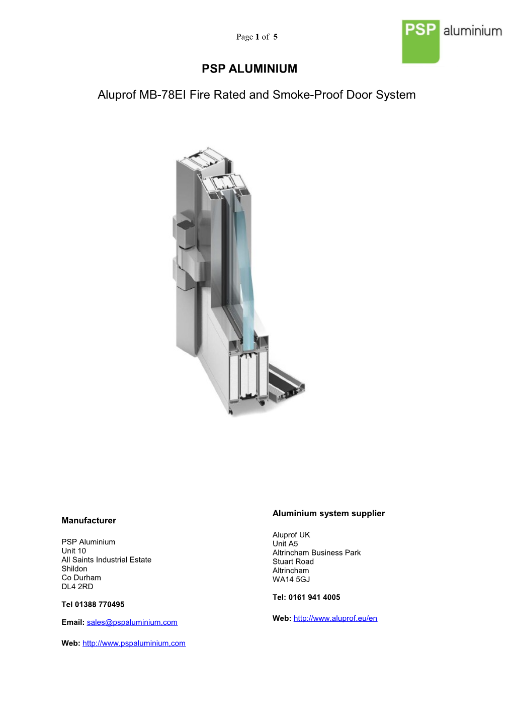 Aluprof MB-78EI Fire Rated and Smoke-Proof Door System