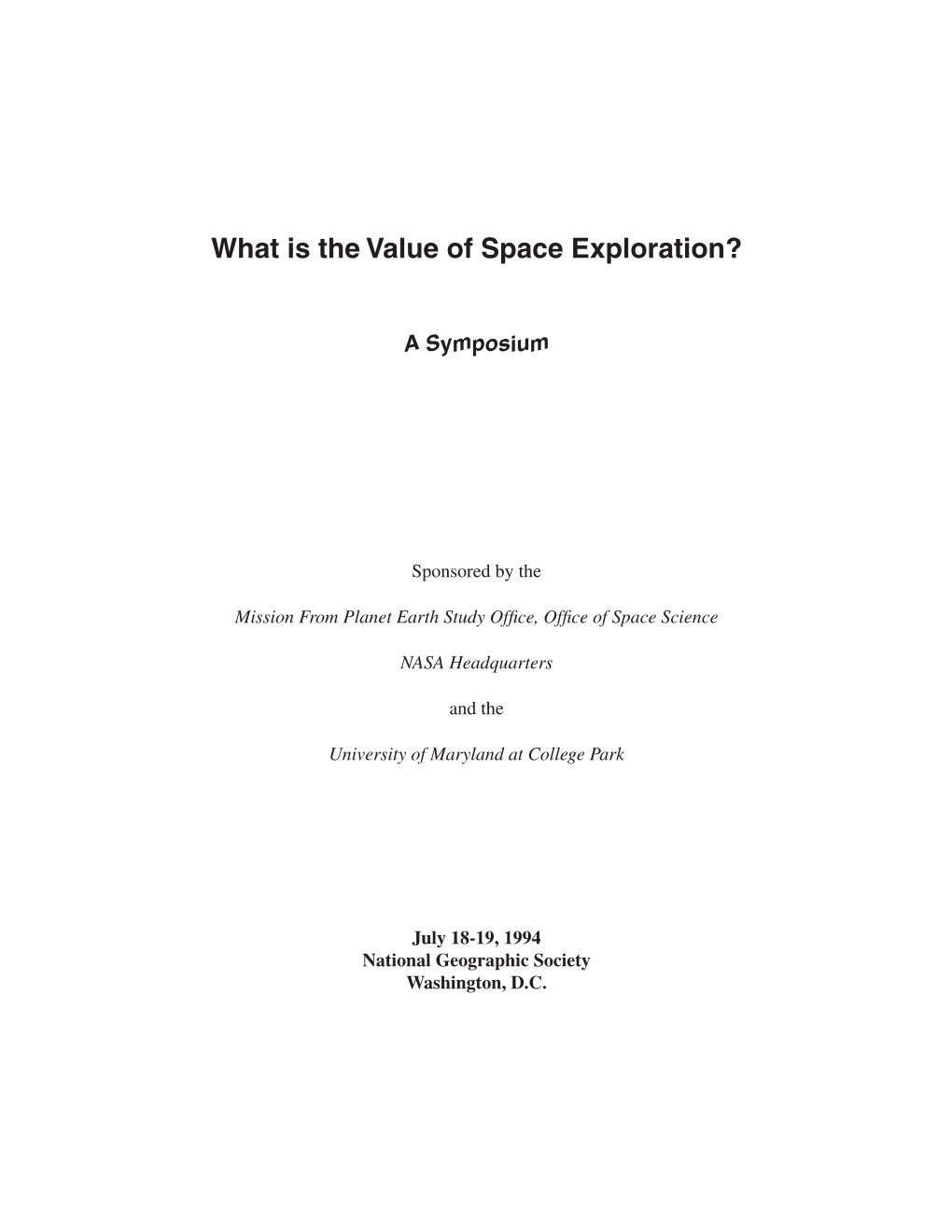 Value of Space Exporation