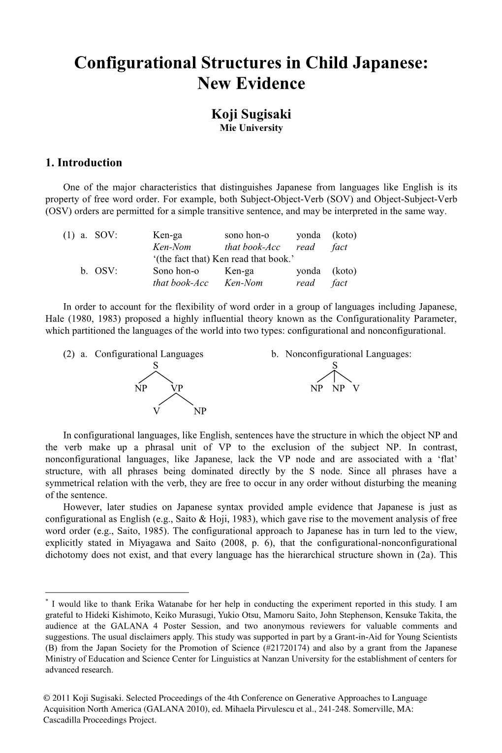 Configurational Structures in Child Japanese: New Evidence