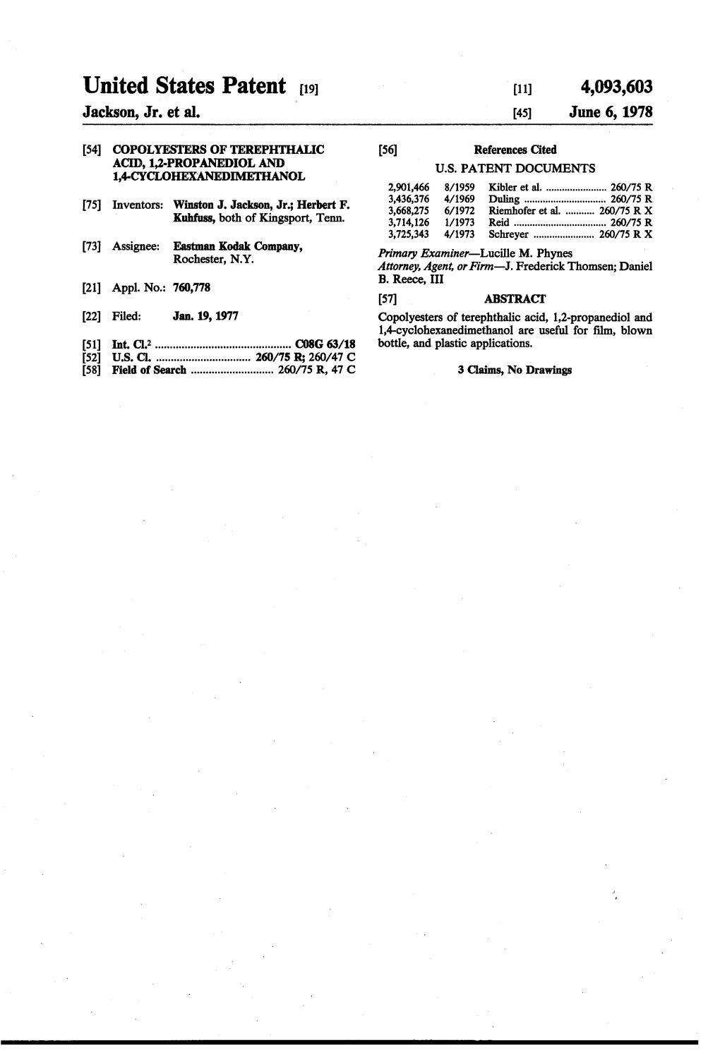 United States Patent 19 (11) 4,093,603 Jackson, Jr