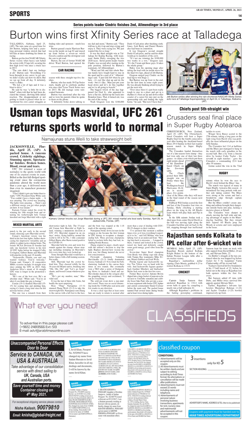 Usman Tops Masvidal, UFC 261 Returns Sports World to Normal