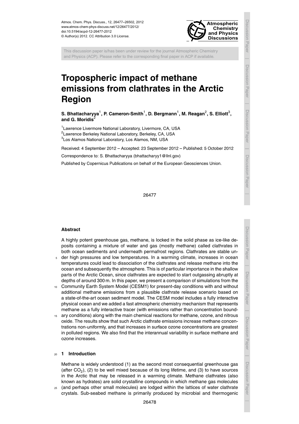 Tropospheric Impact of Methane Emissions from Clathrates in Theregion Arctic S