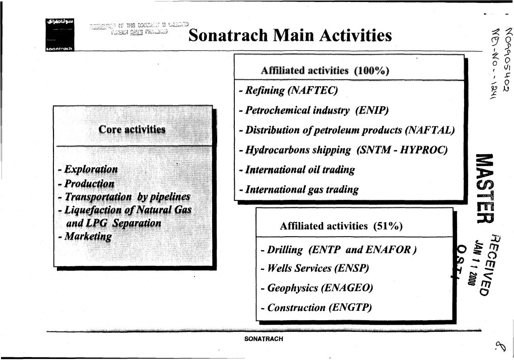 Issues on Sonatrach's Gas Agenda in the Coming Years