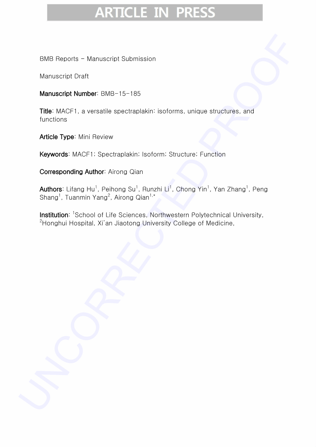 MACF1, a Versatile Spectraplakin: Isoforms, Unique Structures, and Functions