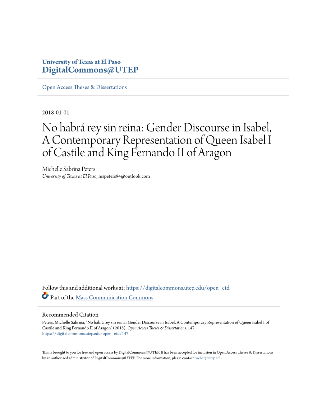 Gender Discourse in Isabel, a Contemporary Representation of Queen Isabel I of Castile and King Fernand