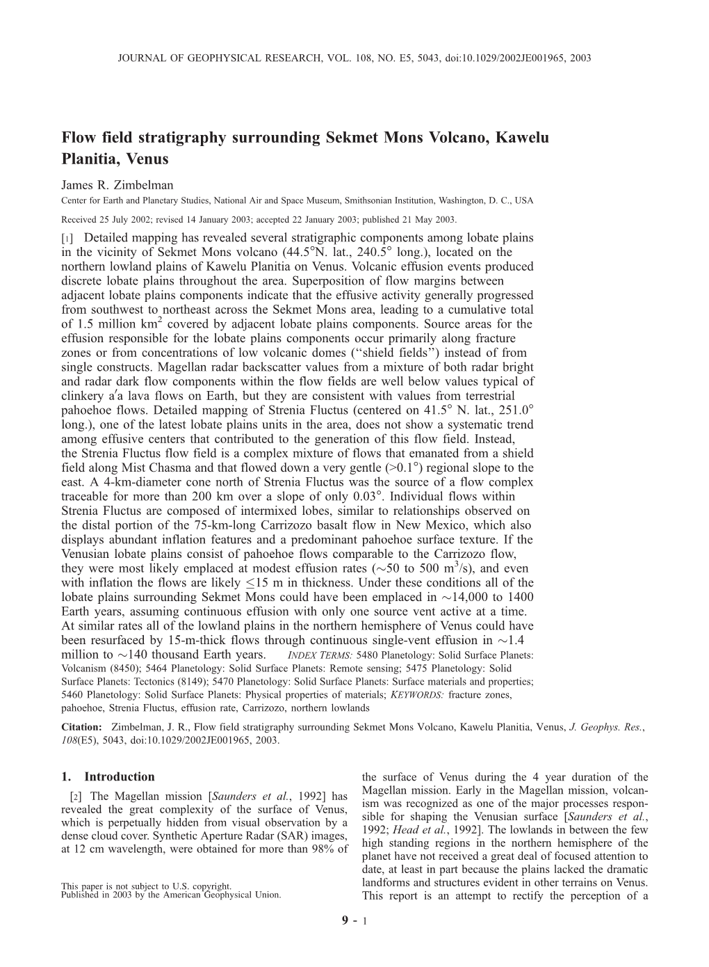 Flow Field Stratigraphy Surrounding Sekmet Mons Volcano, Kawelu Planitia, Venus James R