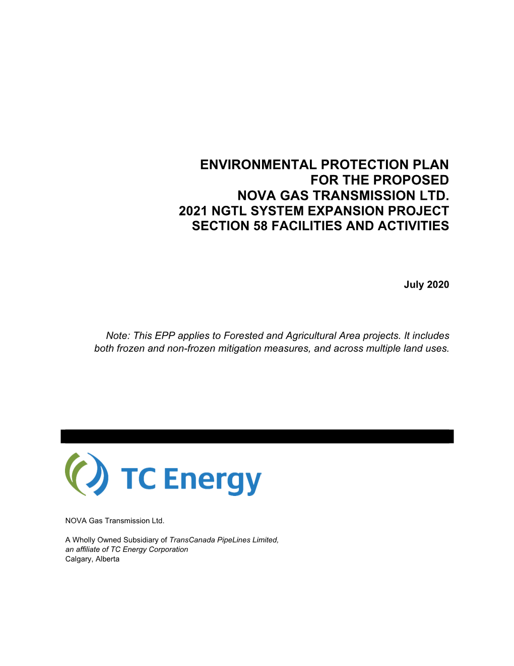 Environmental Protection Plan for the Proposed Nova Gas Transmission Ltd