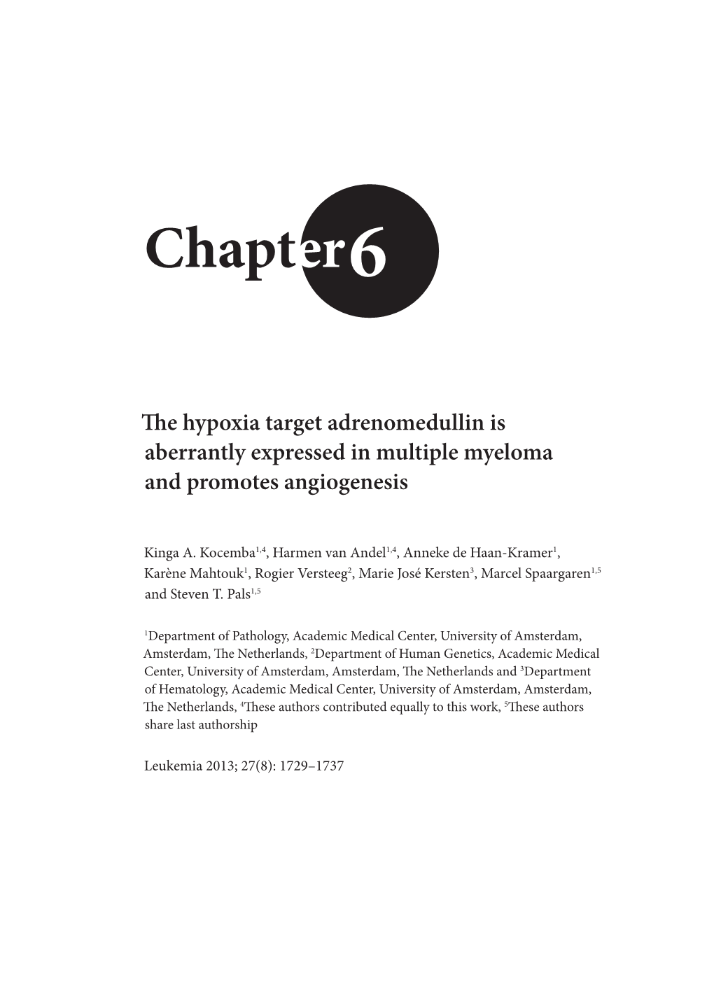 Chapter the Hypoxia Target Adrenomedullin Is Aberrantly