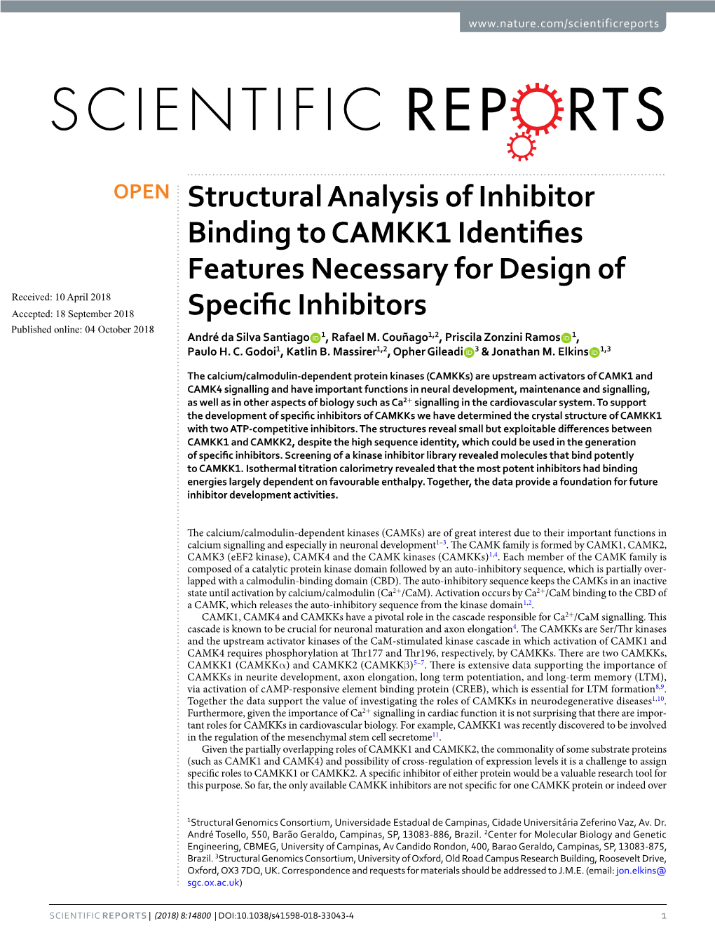 Structural Analysis of Inhibitor Binding to CAMKK1 Identifies Features Necessary for Design of Specific Inhibitors