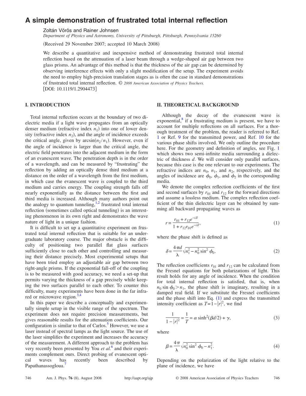 A Simple Demonstration of Frustrated Total Internal Reflection