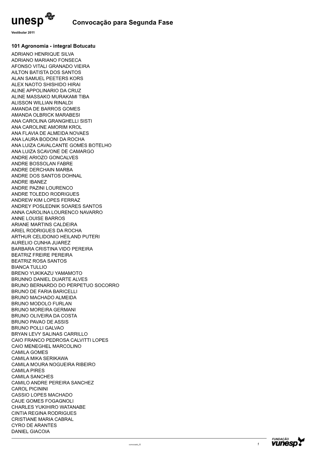 Convocação Para Segunda Fase