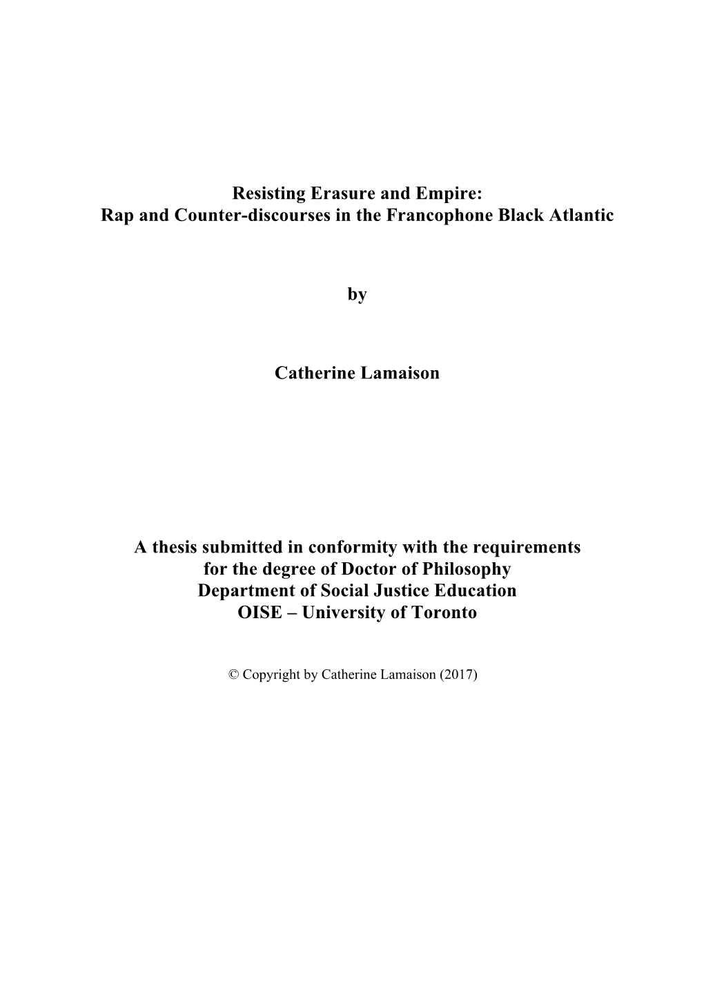 Rap and Counter-Discourses in the Francophone Black Atlantic By