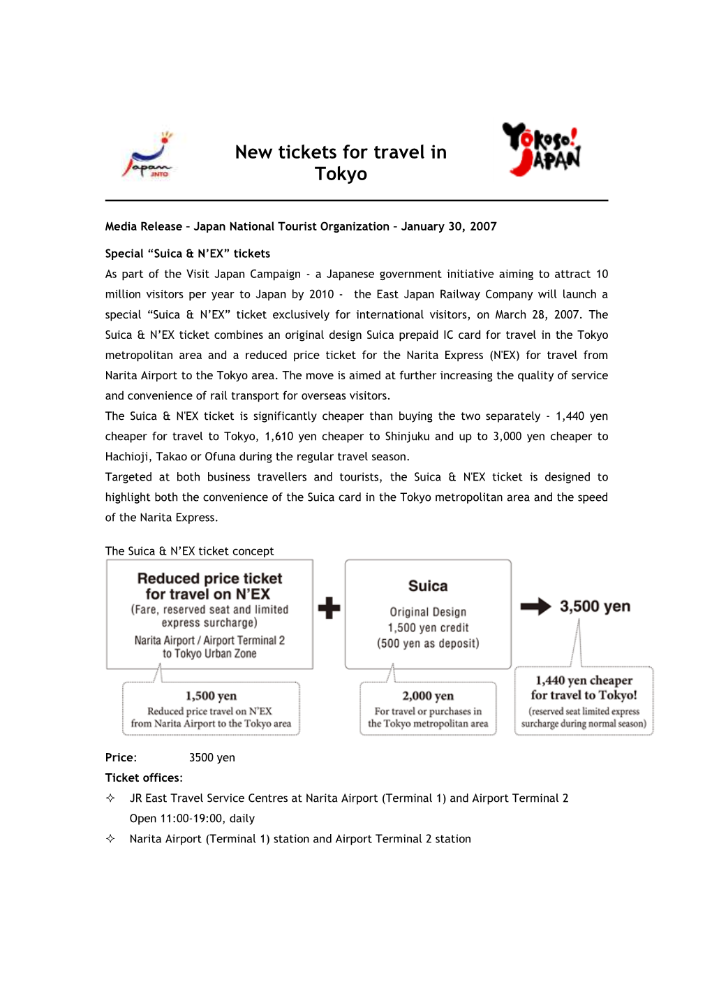New Tickets for Travel in Tokyo