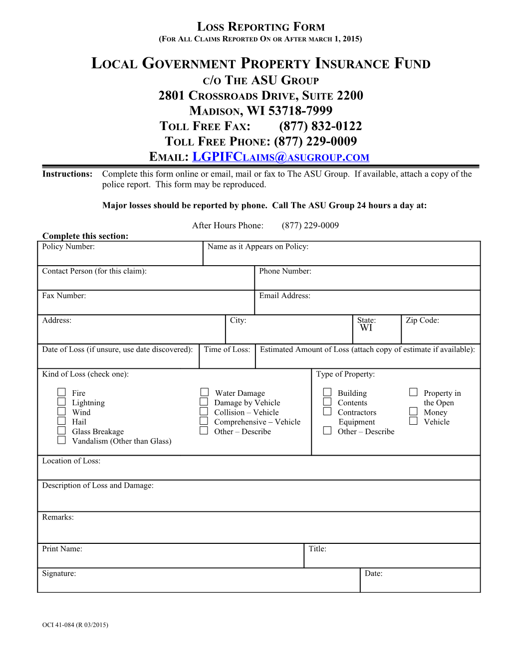 Loss Reporting Form