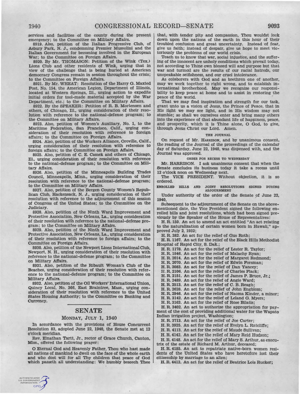 1940 Congressional Record-Senate Senate