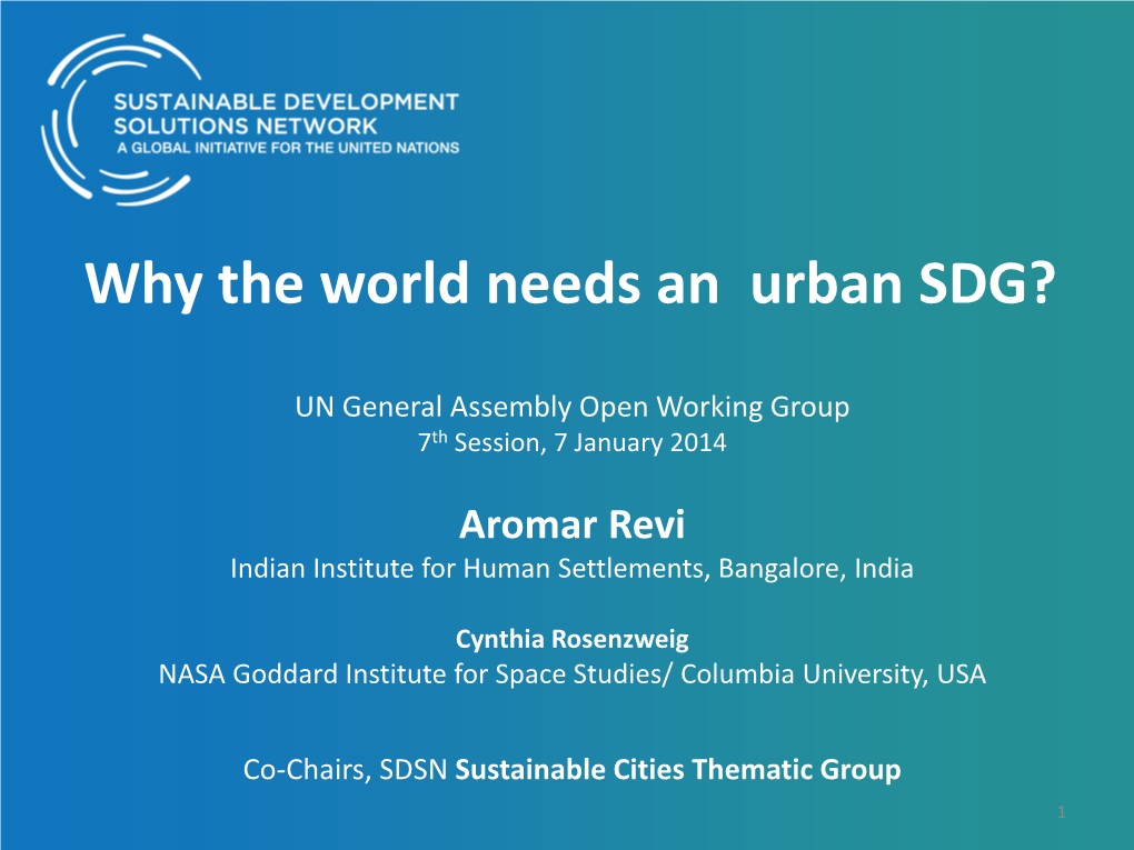 Why the World Needs an Urban SDG?