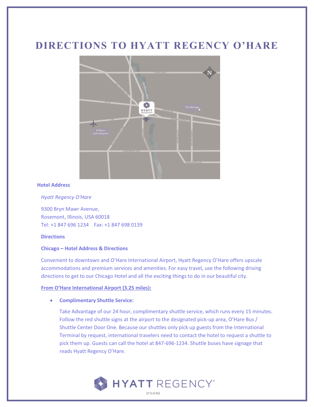 Directions to Hyatt Regency O'hare