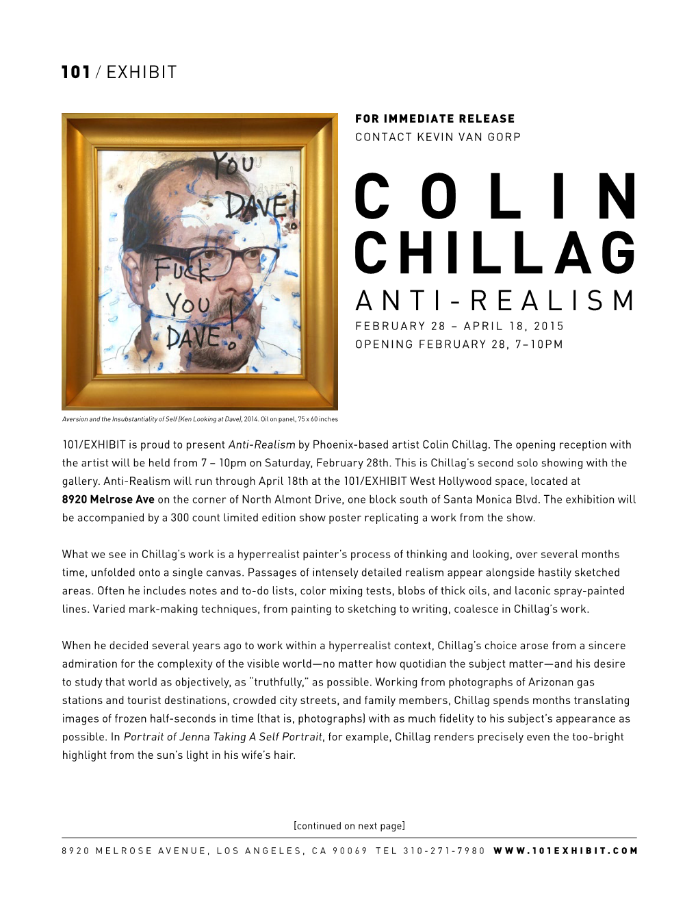 COLIN Chillag ANTI-REALISM FEBRUARY 28 – APRIL 18, 2015 Opening FEBRUARY 28, 7–10PM