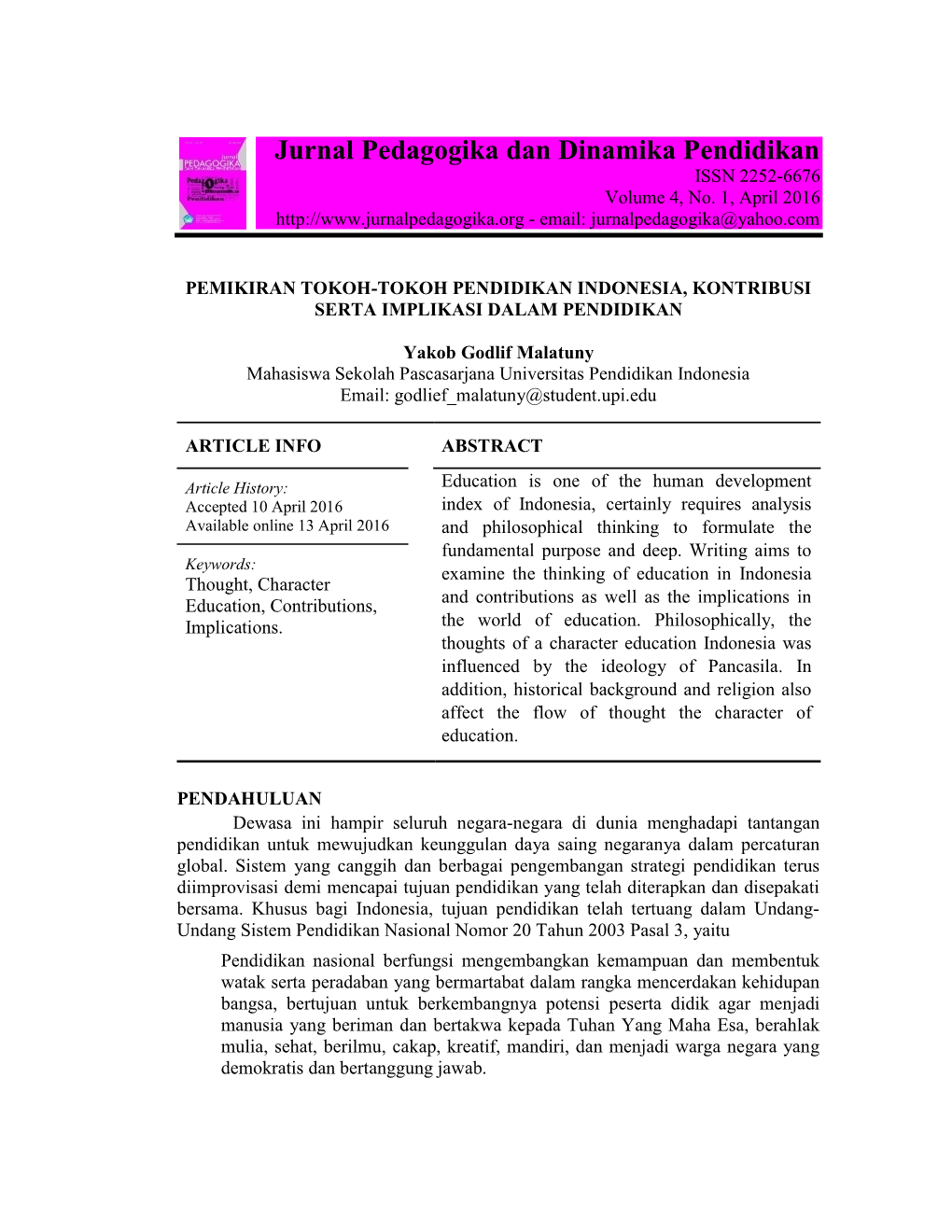 Jurnal Pedagogika Dan Dinamika Pendidikan ISSN 2252-6676 Volume 4, No