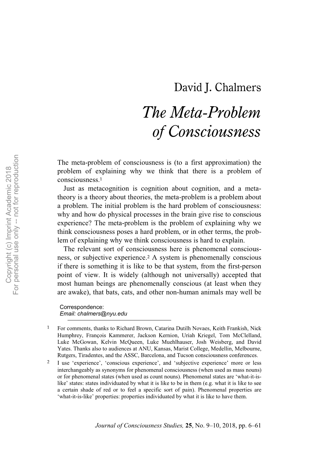 David J. Chalmers the Meta-Problem of Consciousness