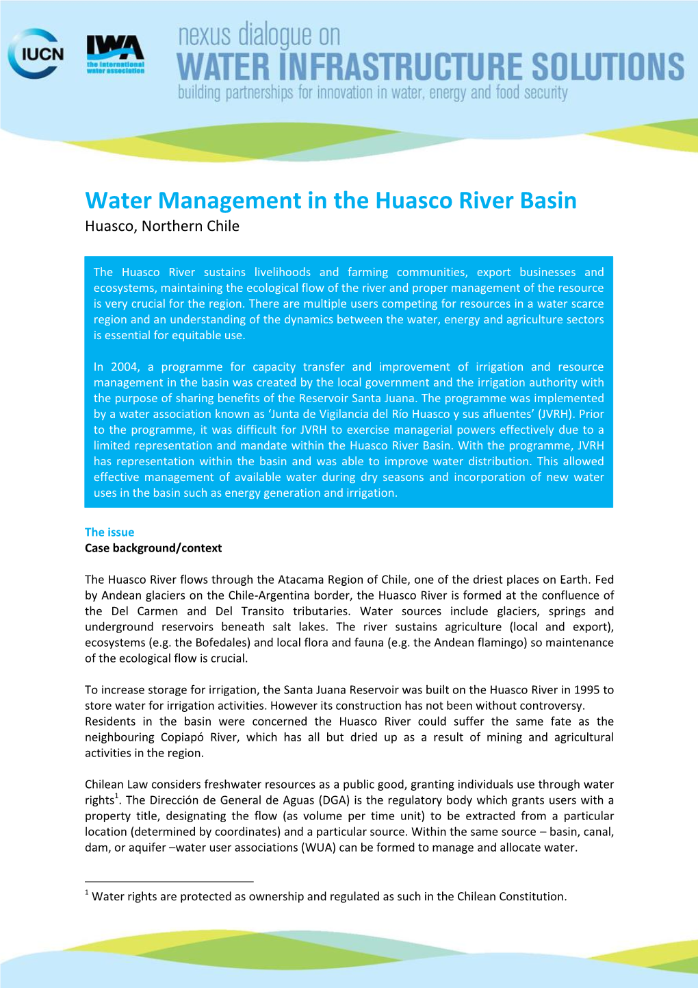Water Management in the Huasco River Basin Huasco, Northern Chile