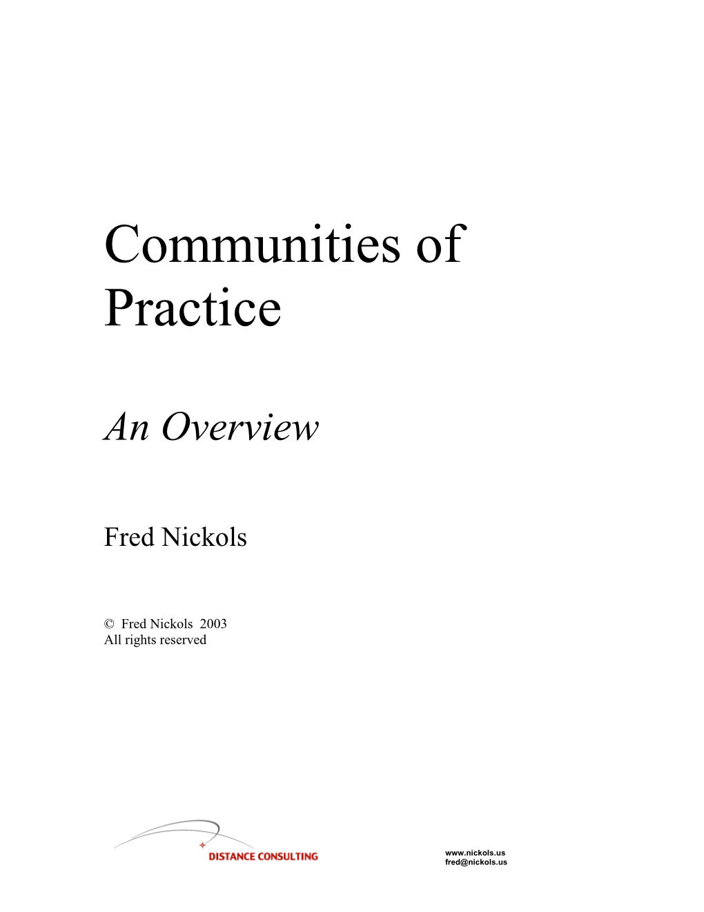 Communities of Practice Overview