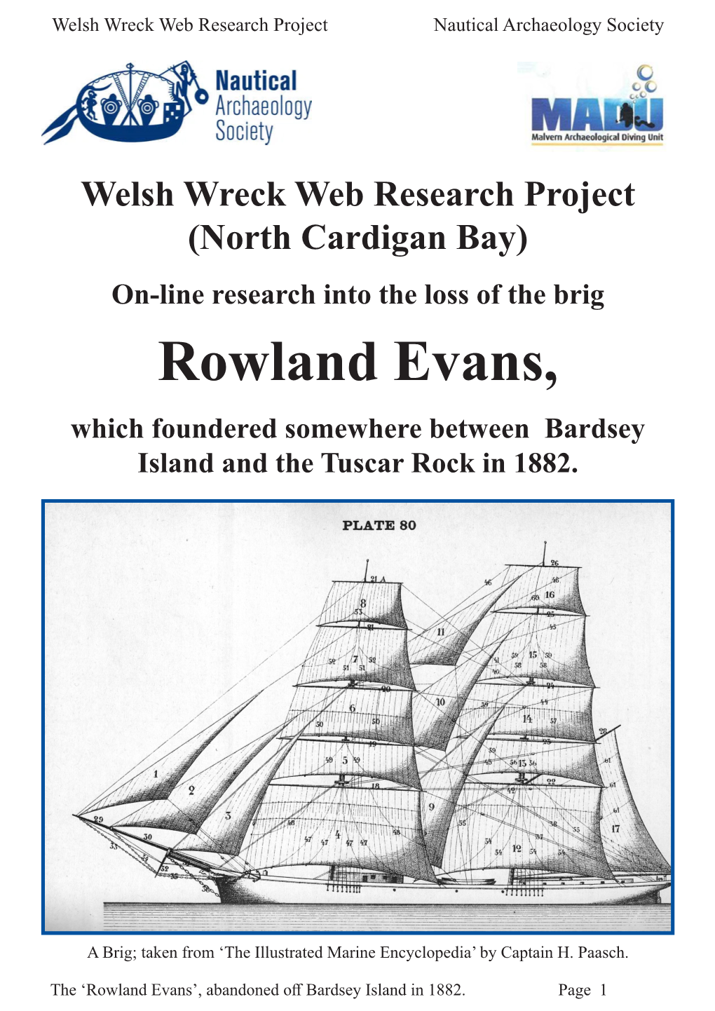 Rowland Evans, Which Foundered Somewhere Between Bardsey Island and the Tuscar Rock in 1882