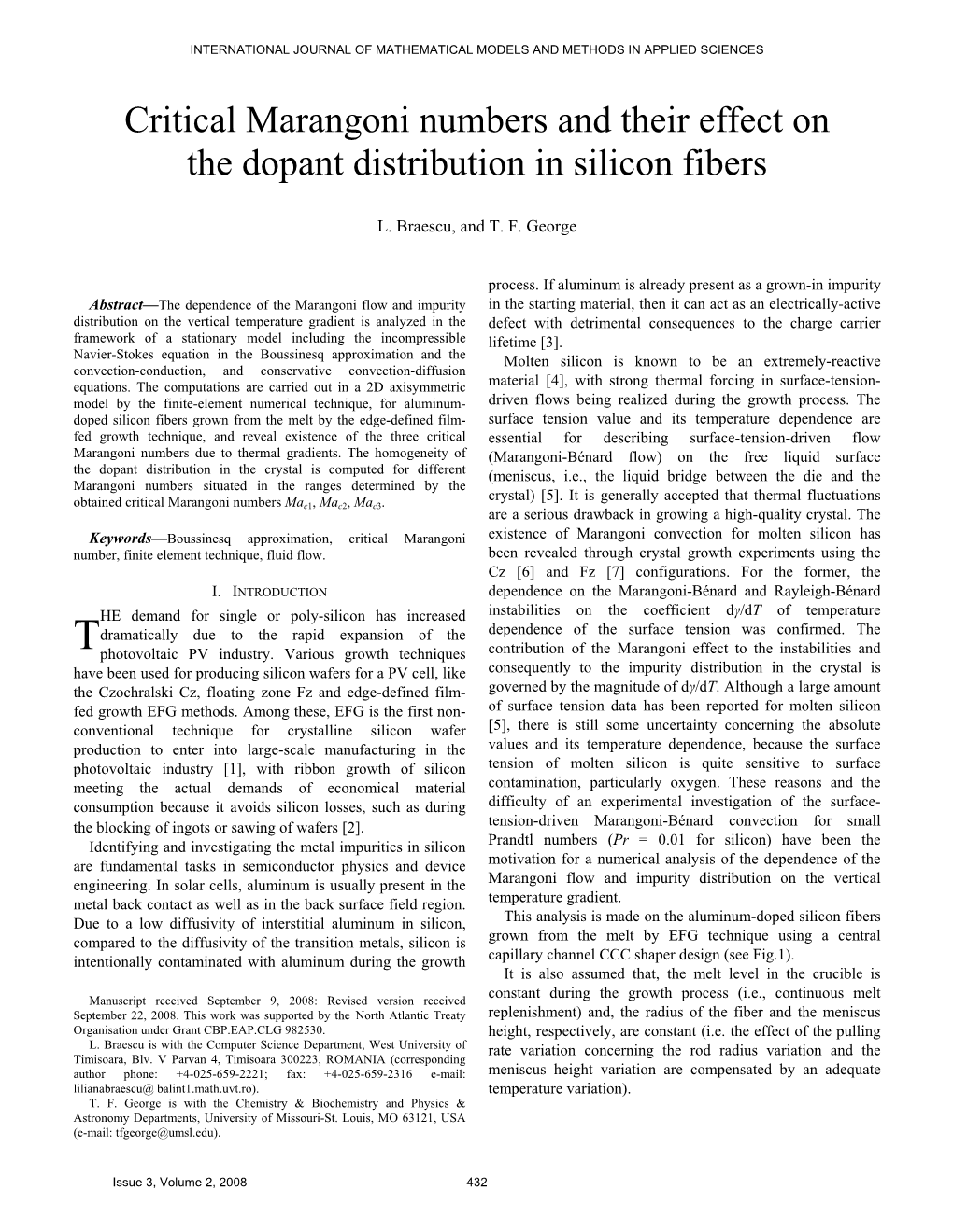 Critical Marangoni Numbers and Their Effect on the Dopant Distribution in Silicon Fibers