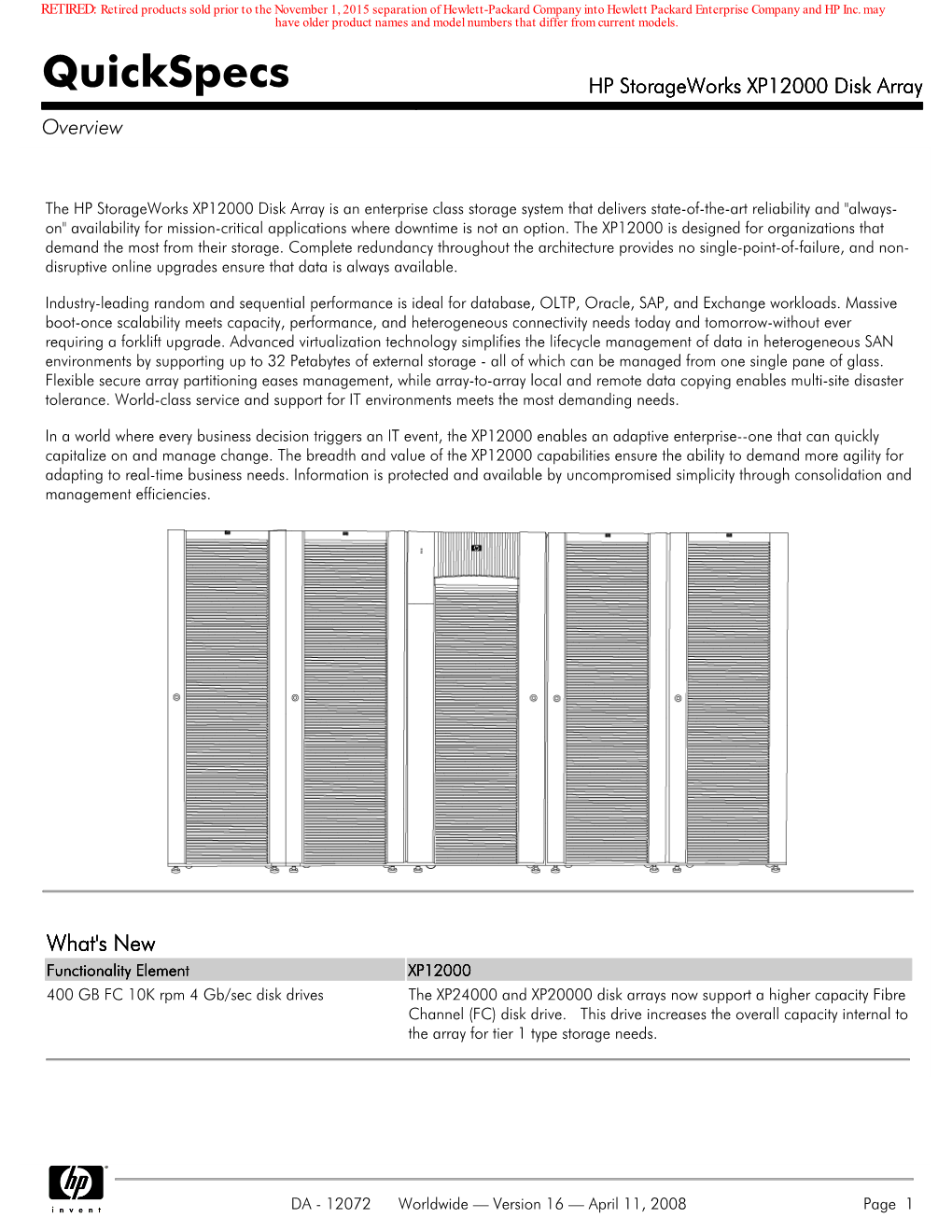 Quickspecs HP Storageworks XP12000 Disk Array Overview