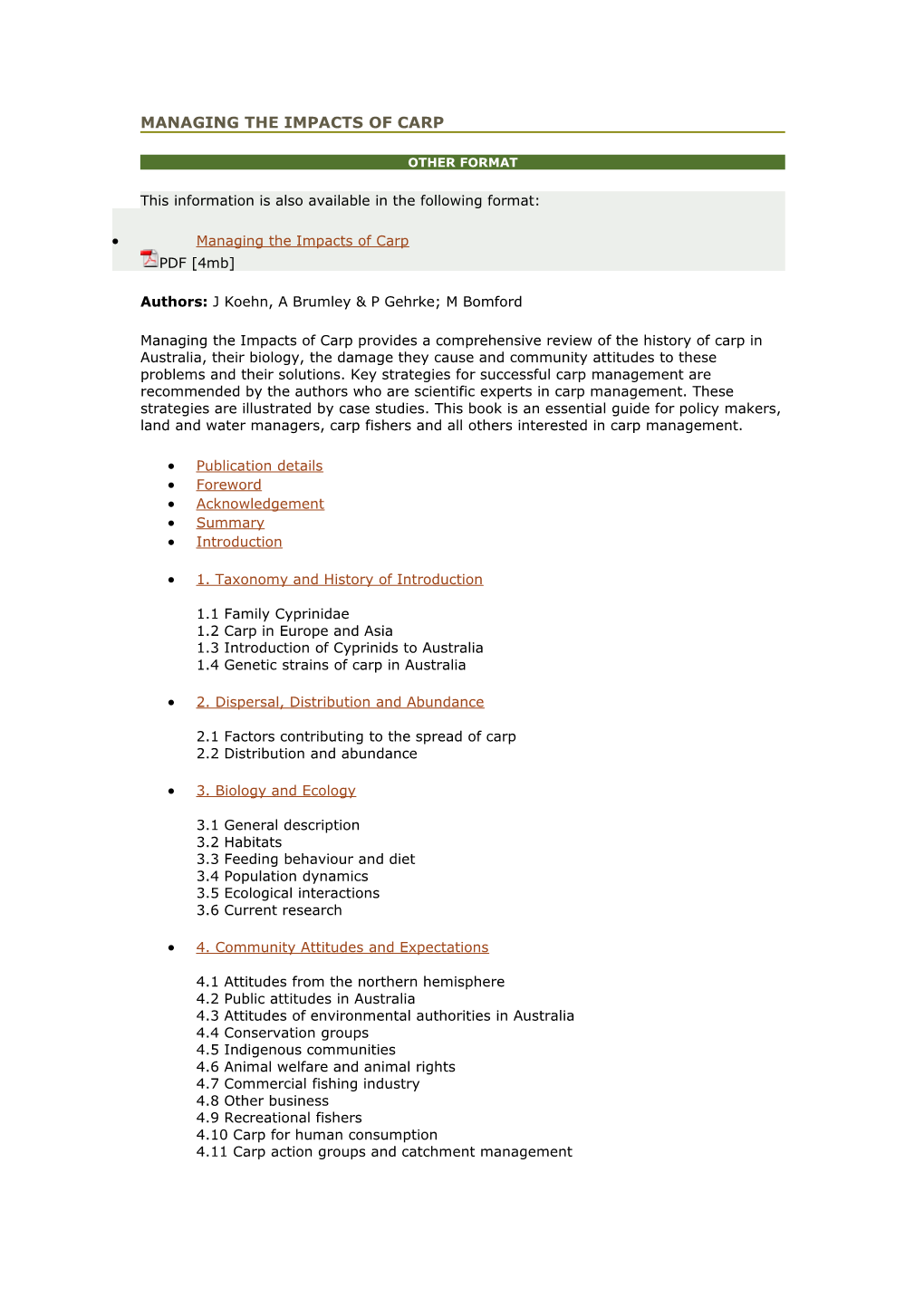 Managing the Impacts of Carp