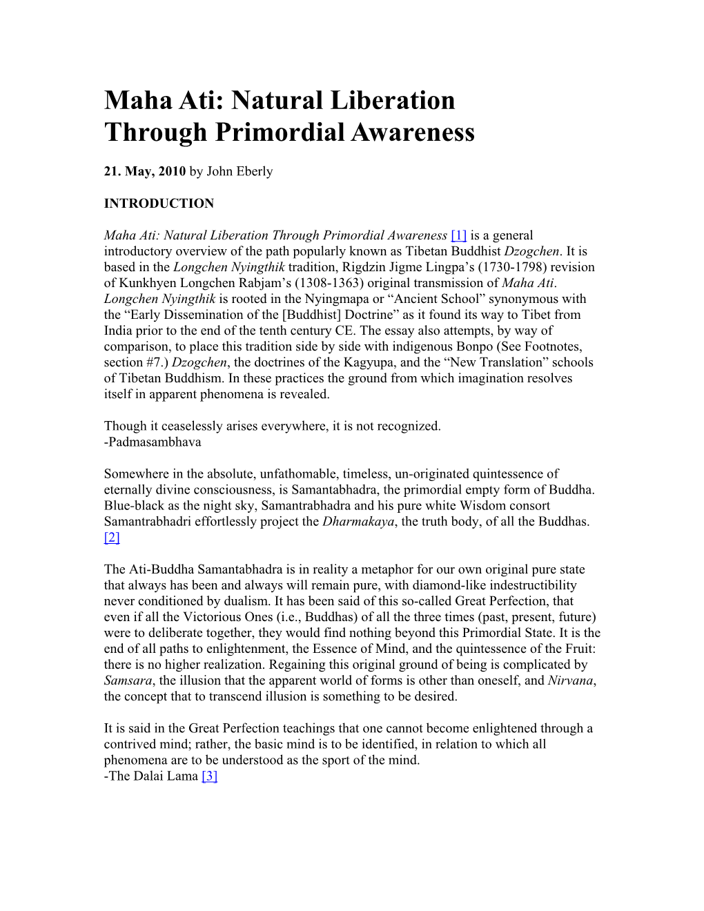 Maha Ati: Natural Liberation Through Primordial Awareness