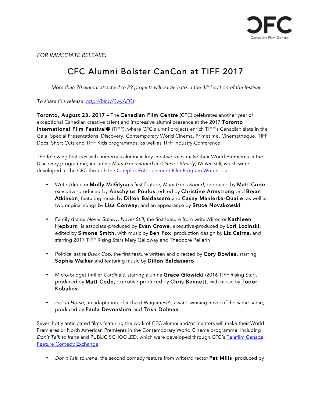 CFC Alumni Bolster Cancon at TIFF 2017