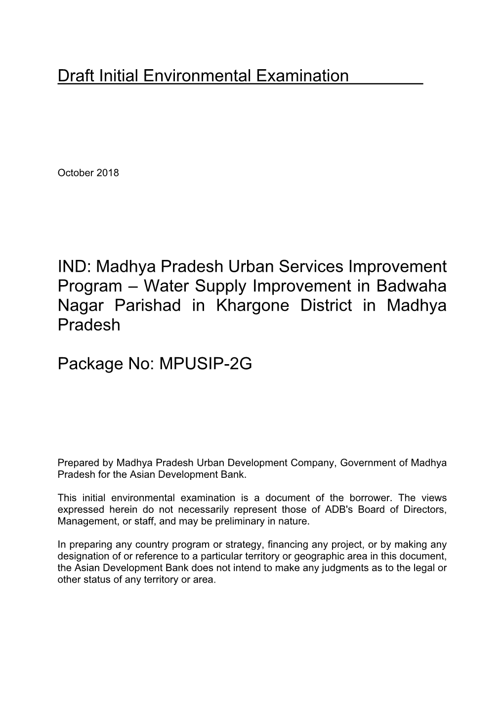 42486-016: Madhya Pradesh Urban Services Improvement Program