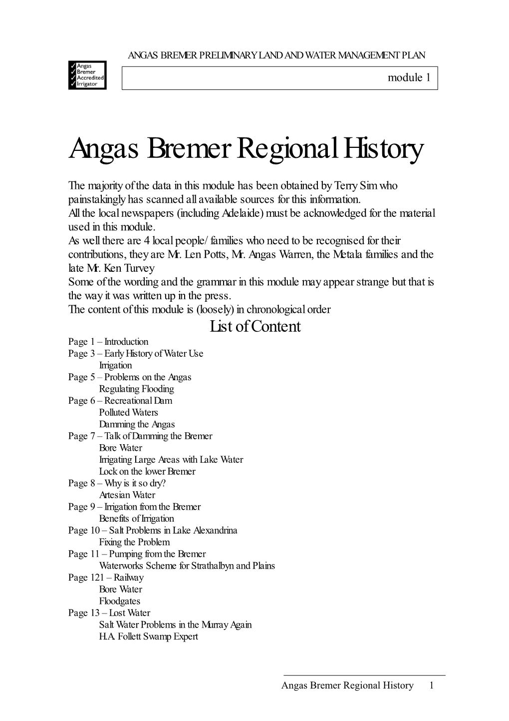 Angas Bremer Regional History