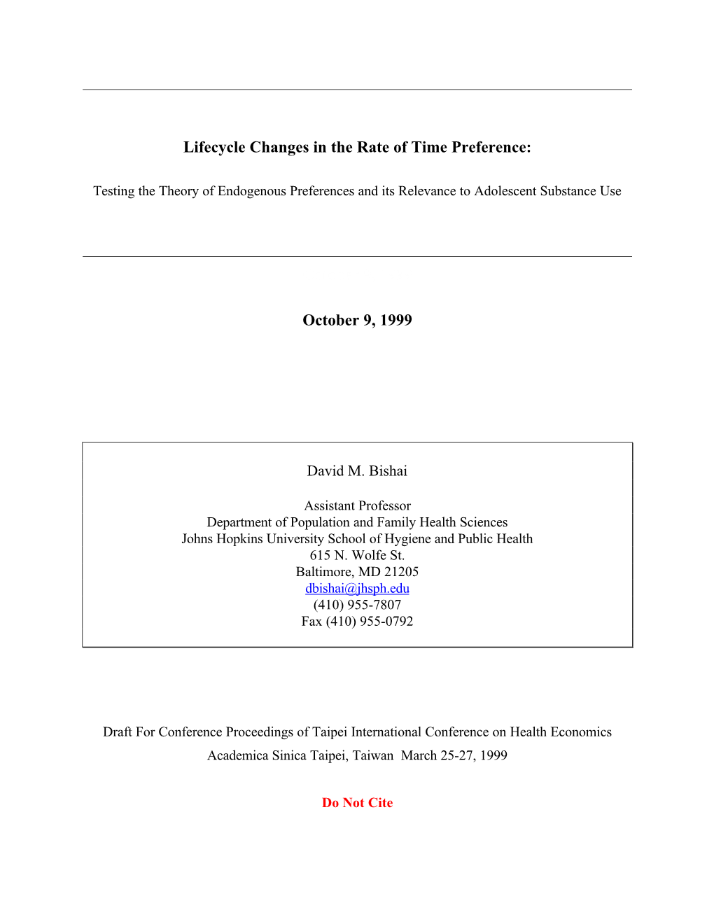 Lifecycle Changes in the Rate of Time Preference