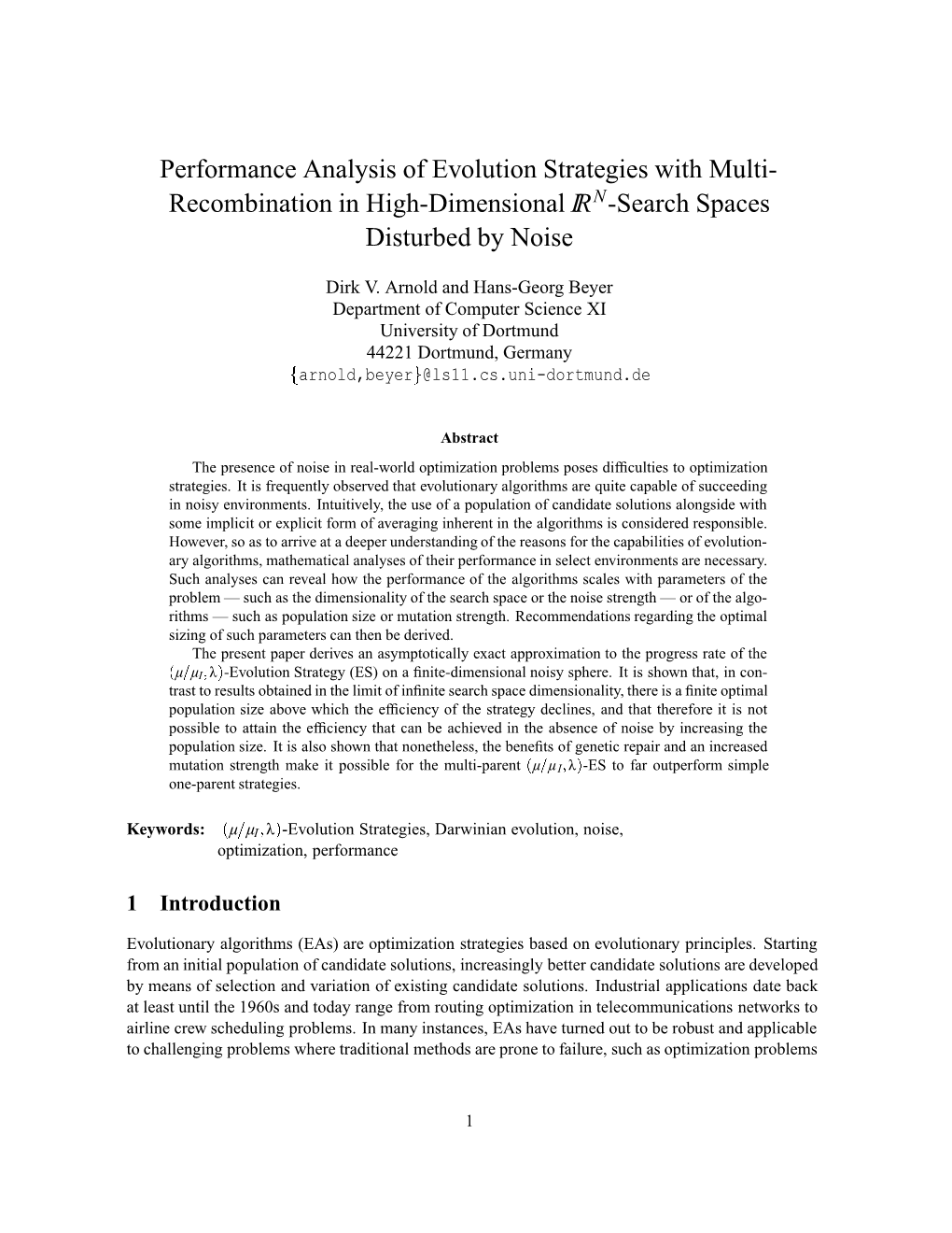 Performance Analysis of Evolution Strategies with Multi-Recombination in High-Dimensional IRN-Search Spaces Disturbed by Noise