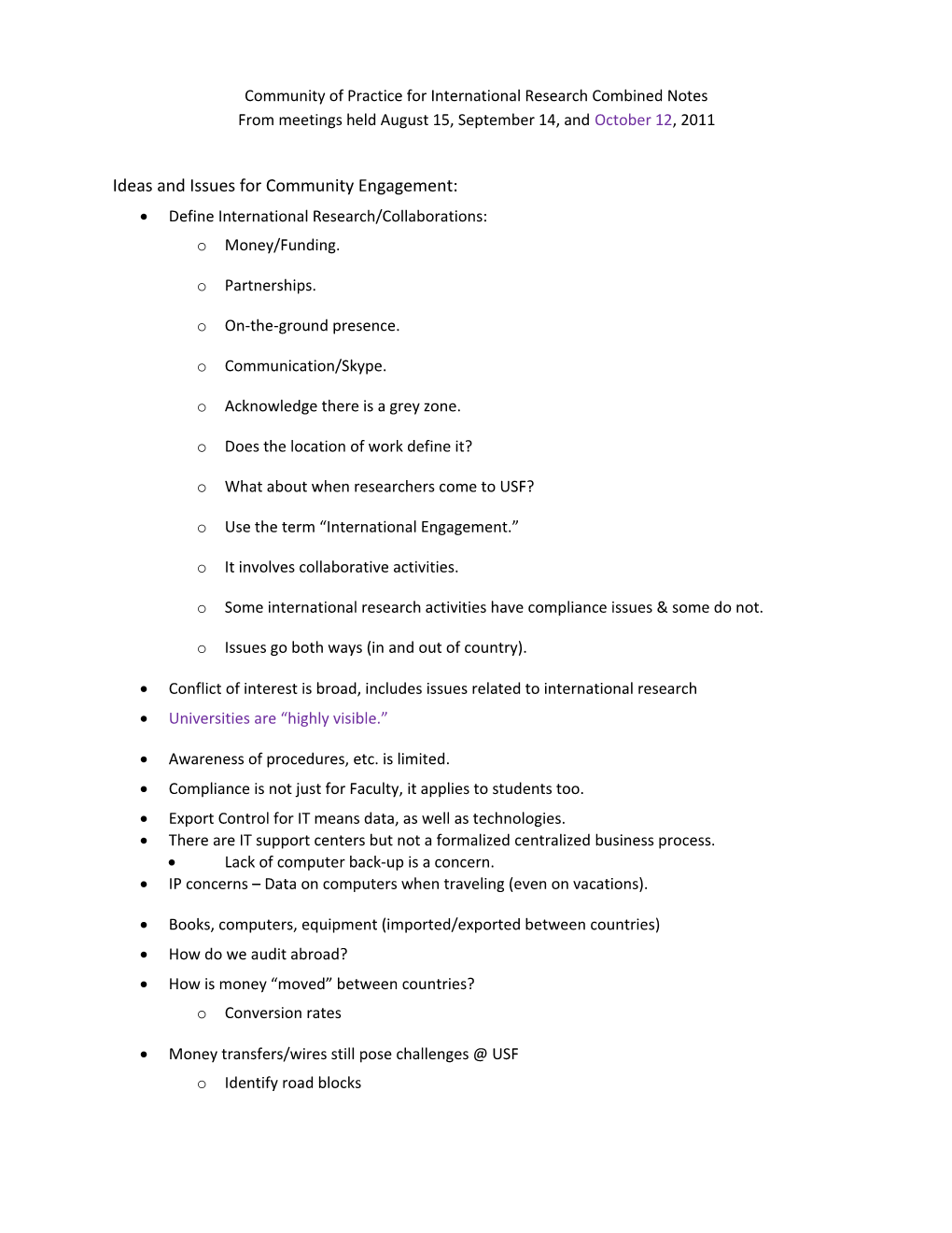 Community of Practice for International Research Combined Notes