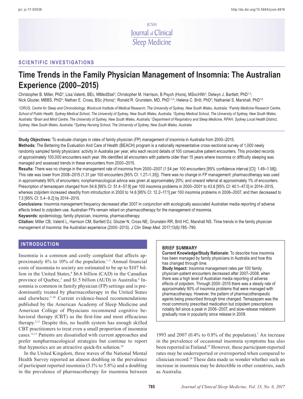 Time Trends in the Family Physician Management of Insomnia: the Australian Experience (2000–2015) Christopher B