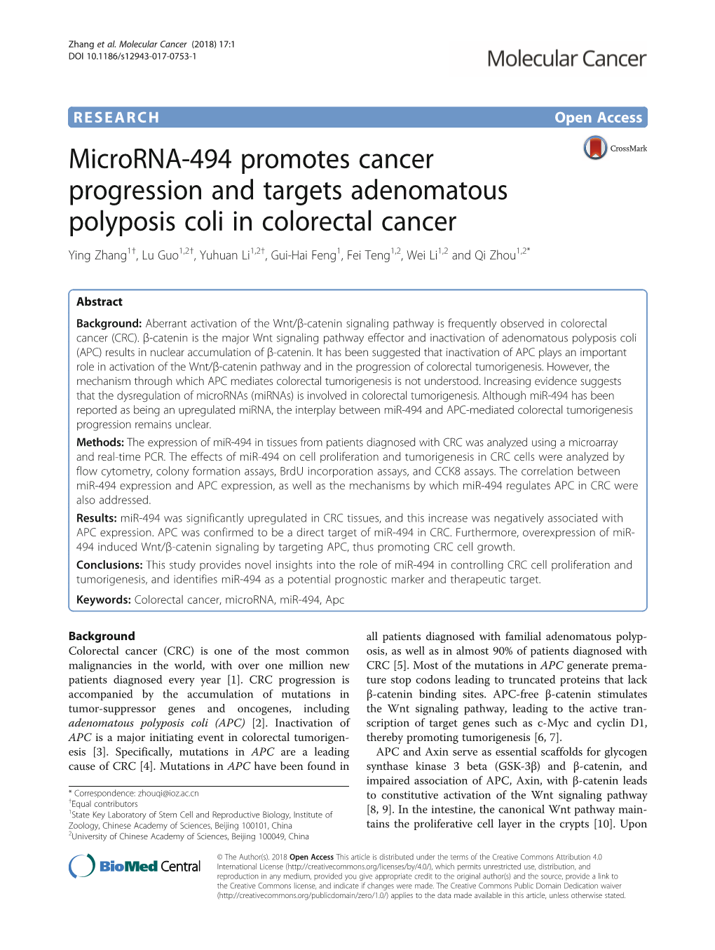 Microrna-494 Promotes Cancer Progression and Targets