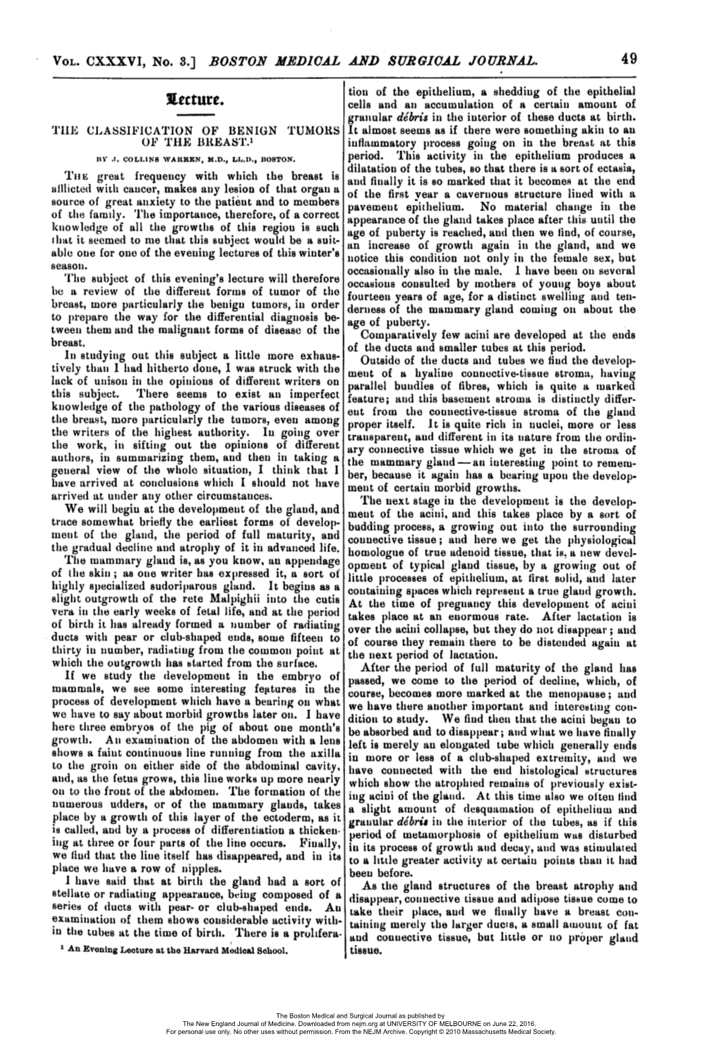 The Classification of Benign Tumors of the Breast