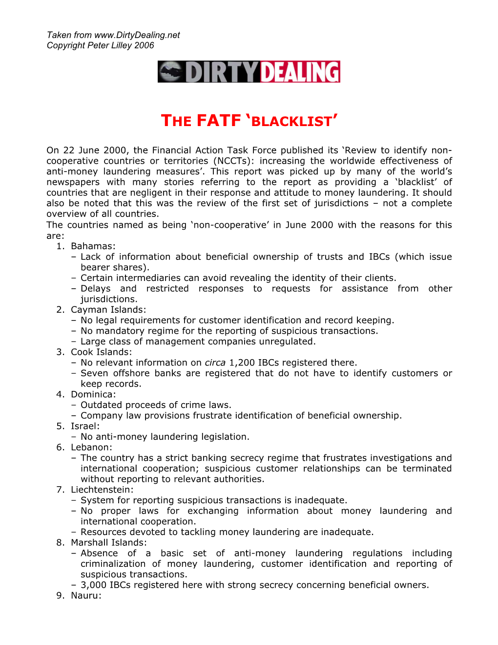 The Fatf 'Blacklist'