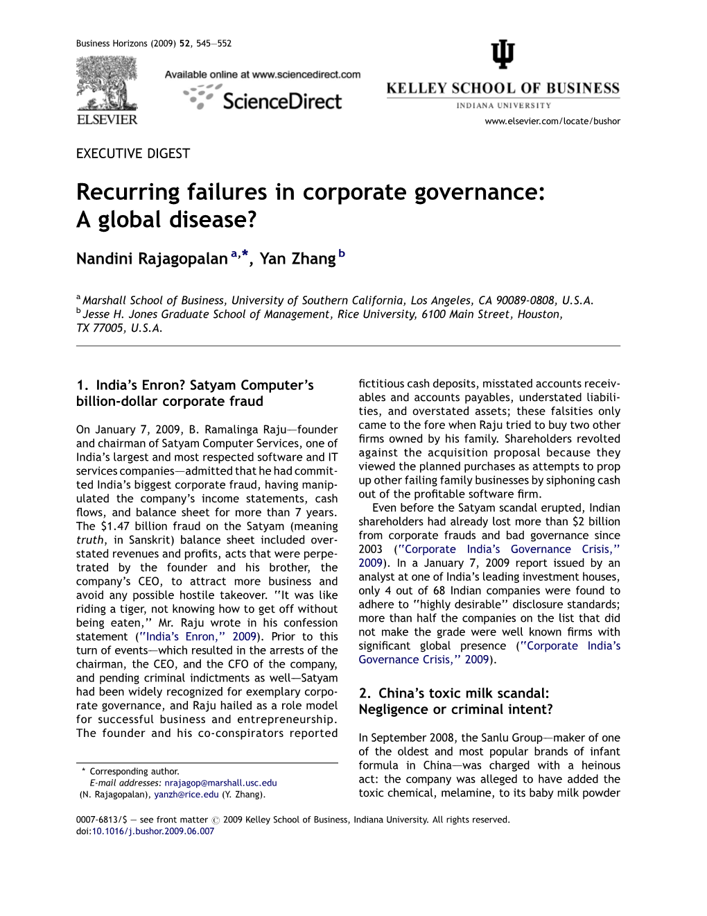 Recurring Failures in Corporate Governance: a Global Disease?