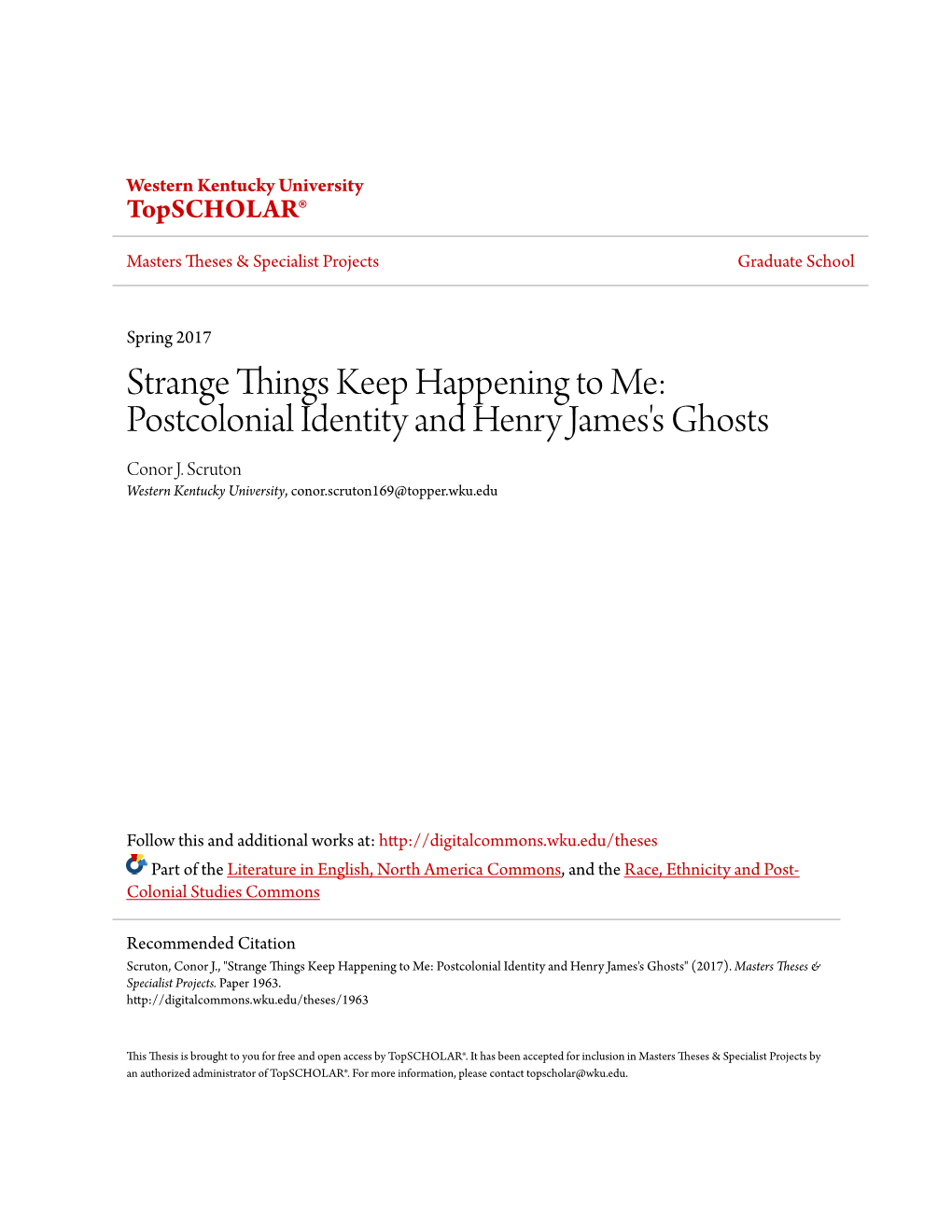 Postcolonial Identity and Henry James's Ghosts Conor J