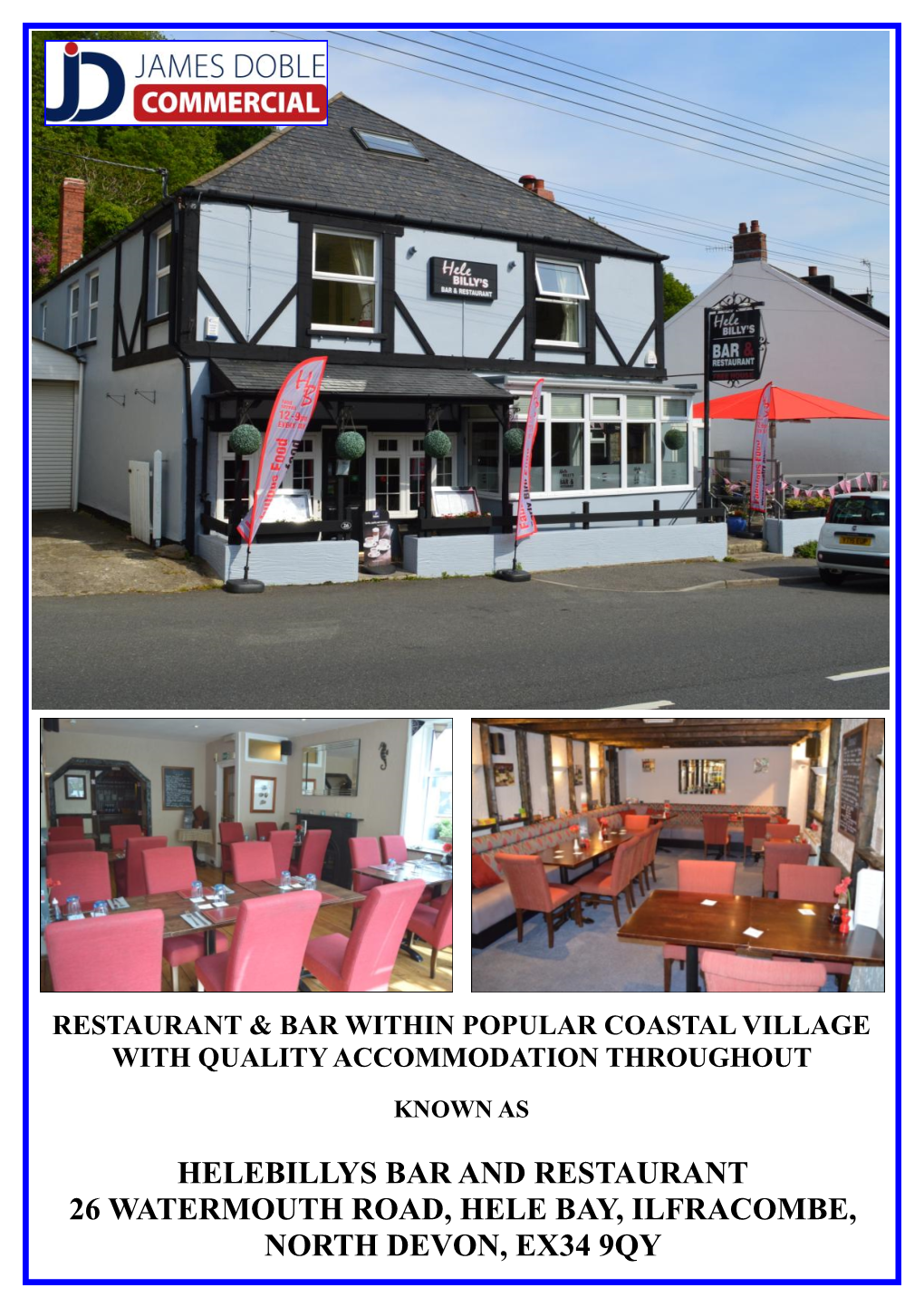 Helebillys Bar and Restaurant 26 Watermouth Road, Hele Bay, Ilfracombe, North Devon, Ex34