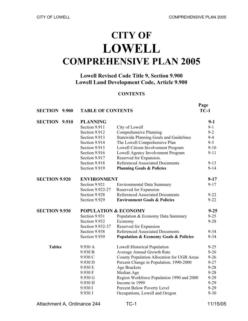 Lowell Comprehensive Plan 2005