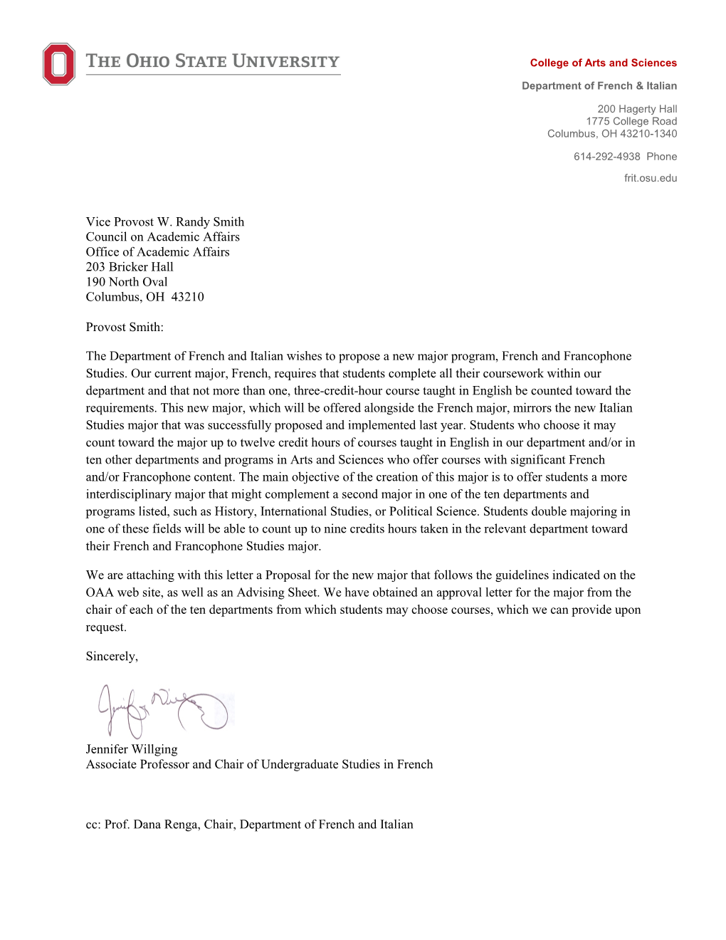 Vice Provost W. Randy Smith Council on Academic Affairs Office of Academic Affairs 203 Bricker Hall 190 North Oval Columbus, OH 43210