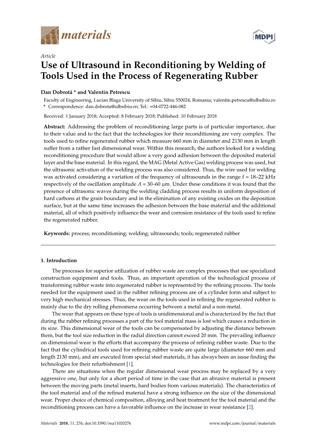 Use of Ultrasound in Reconditioning by Welding of Tools Used in the Process of Regenerating Rubber