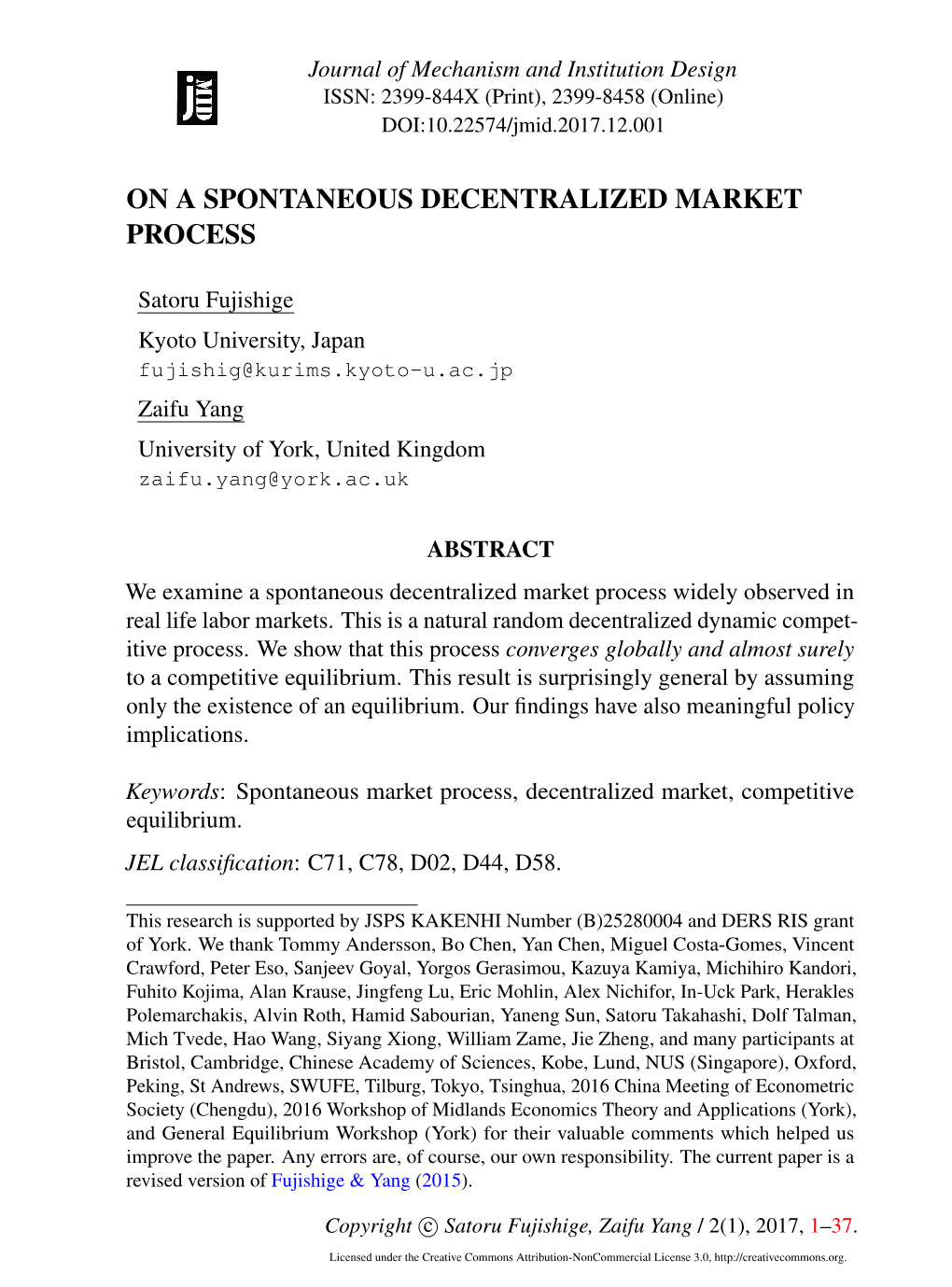 On a Spontaneous Decentralized Market Process