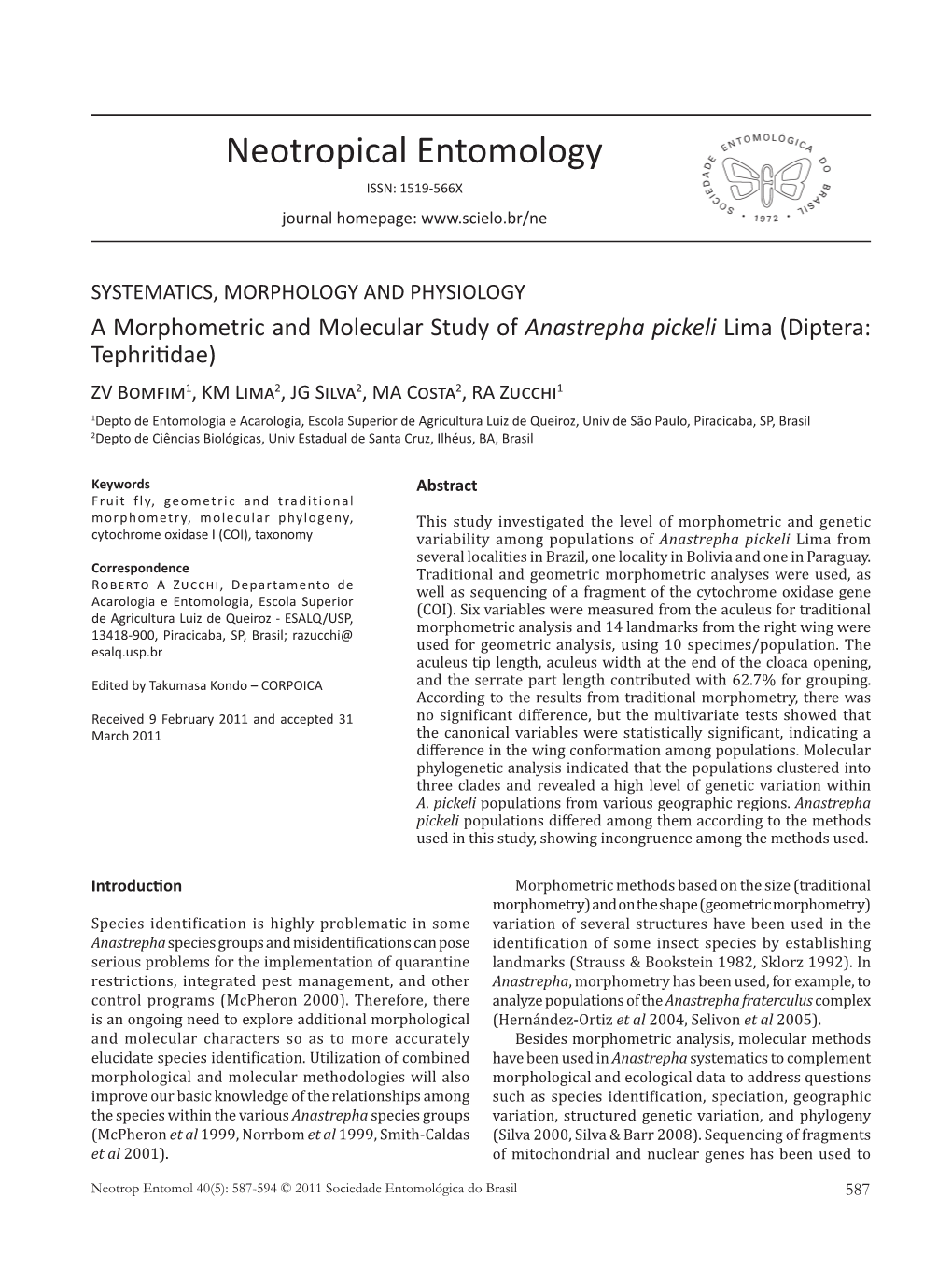 Neotropical Entomology ISSN: 1519-566X Journal Homepage