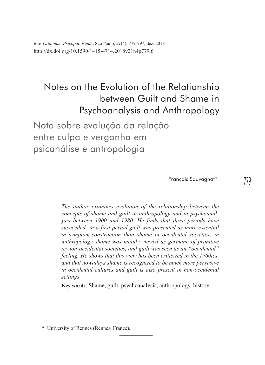 Notes on the Evolution of the Relationship Between Guilt And